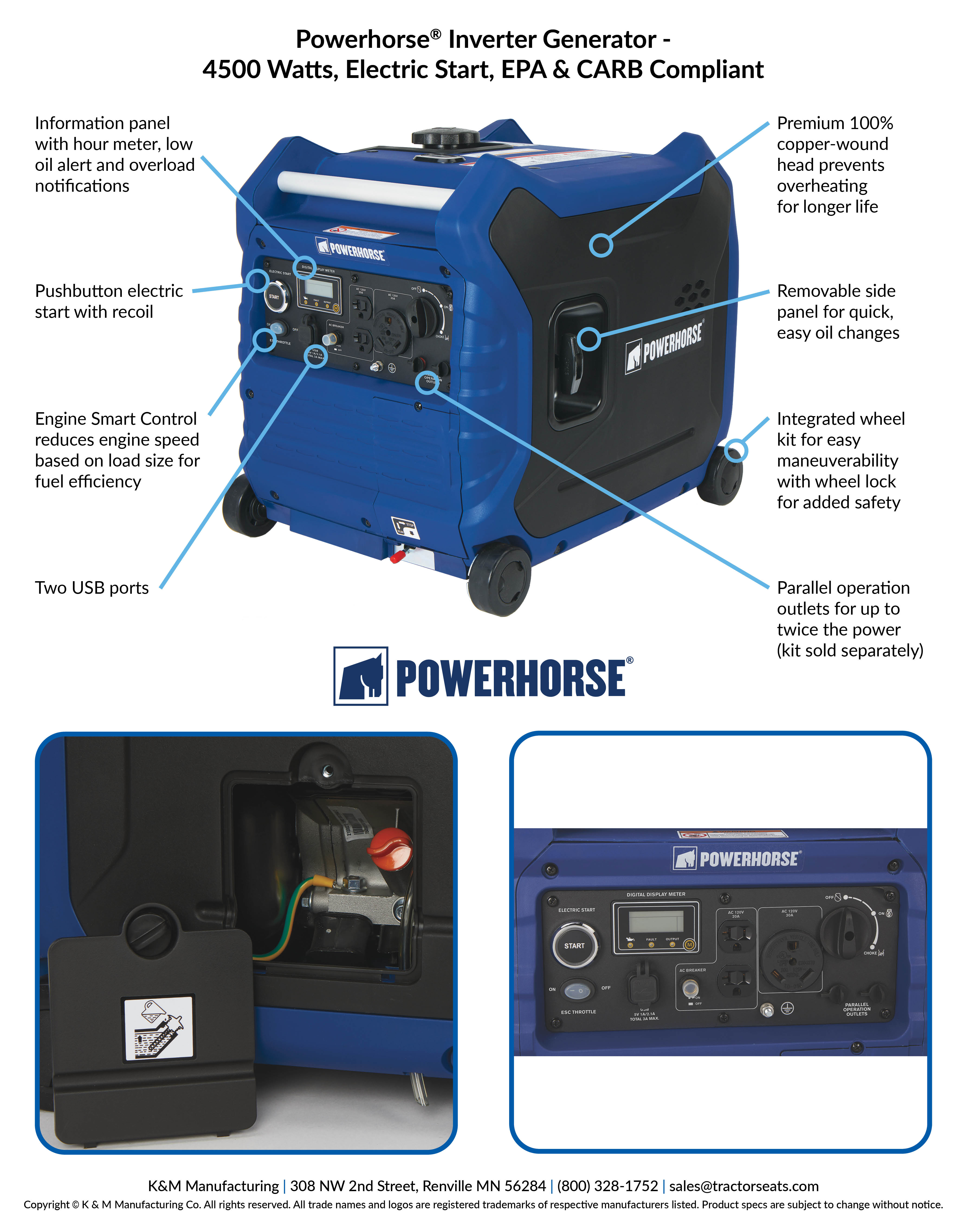 Powerhorse Inverter Generator - 4500 Watts, Electric Start, EPA & CARB Compliant Product Specs Image